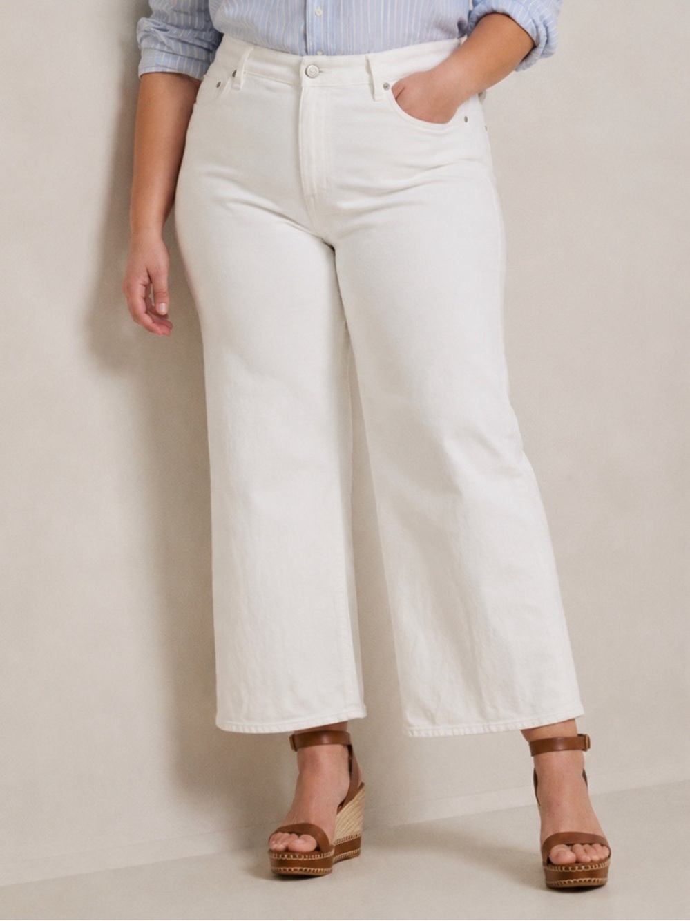Lauren Ralph Lauren High-Rise Wide-Leg Cropped Jeans in White Wash Size 18